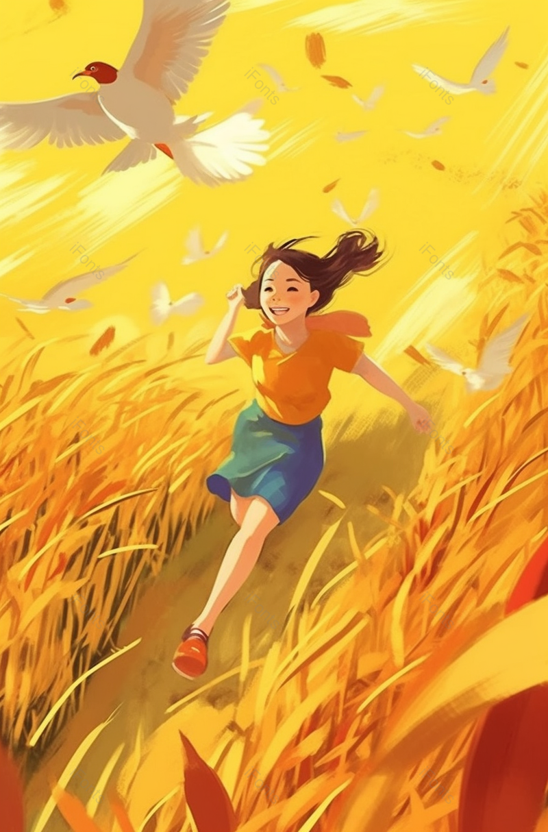 飞奔追鸟女孩壁纸手绘插画背景,插画/手绘图,插画/手绘图库,插画/手绘图下载,插画/手绘